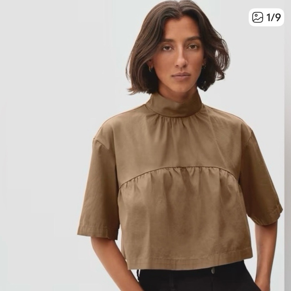 Everlane Cropped Ruffled Popover Blouse